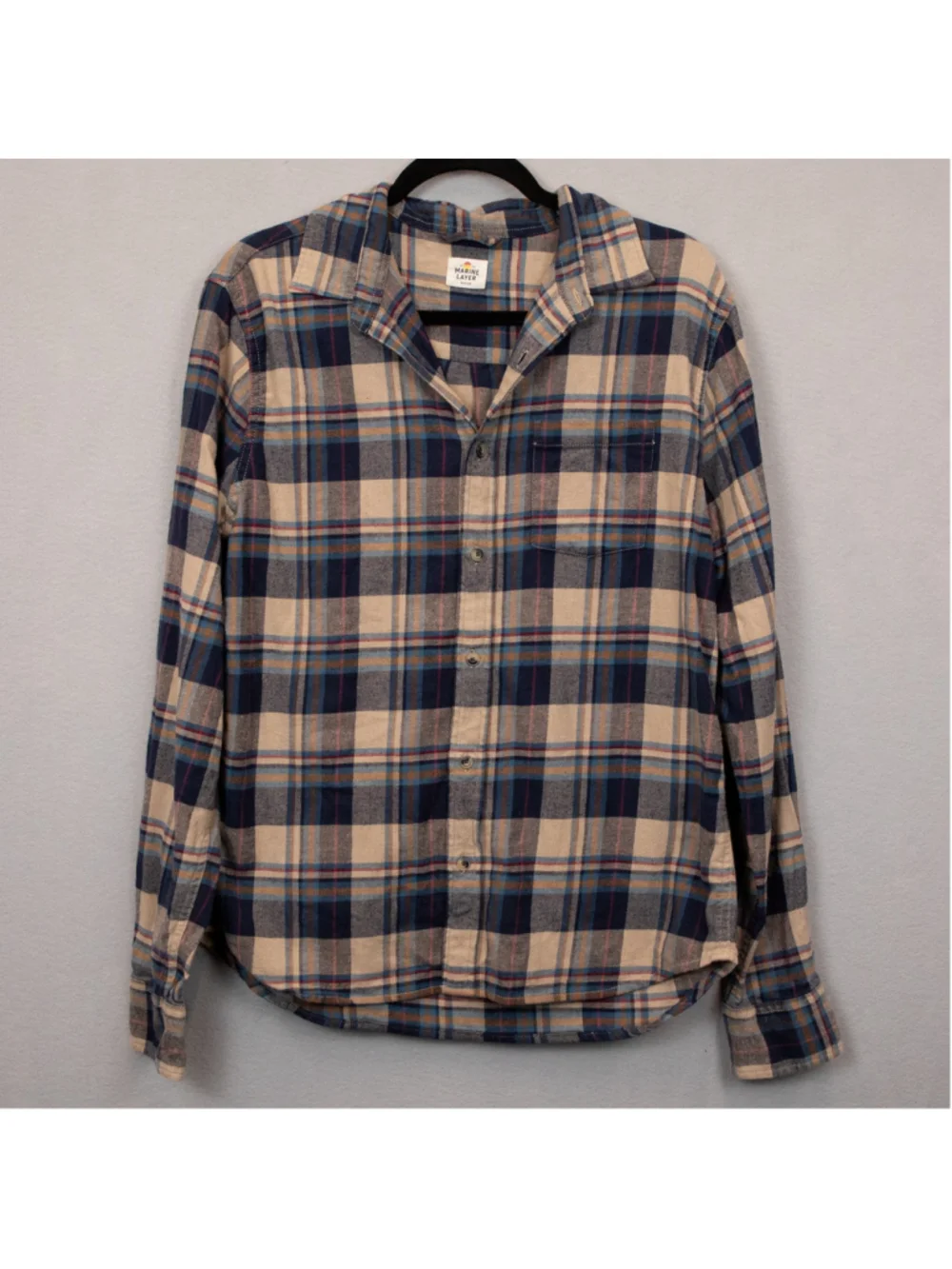Marine Layer Classic Fit Balboa beige plaid flannel button-down shirt-M